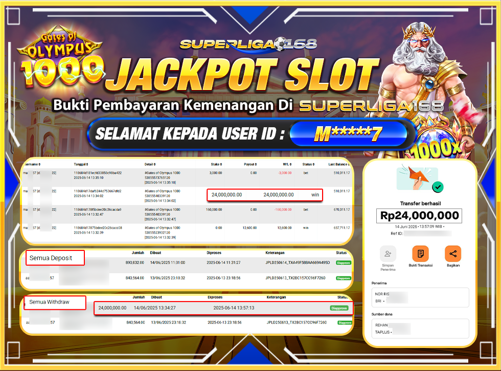 SUPERLIGA168 JACKPOT GATES OF OLYMPUS 1000  Rp.24,000,000-